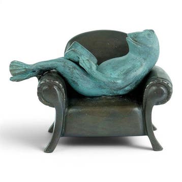 sculptuur, Reading Frog in Chair - 18 cm - 13 cm - Brons