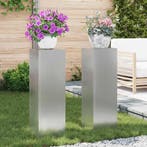 vidaXL Plantenstand 2 pcs Zilver 24 x 24 x 75 cm, Jardin & Terrasse, Verzenden