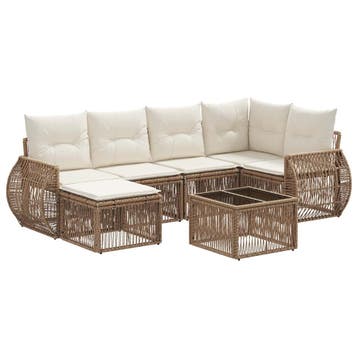 vidaXL Tuinbank Set 7 pcs Beige en Crème Wit poly rattan, Verzenden, Nieuw