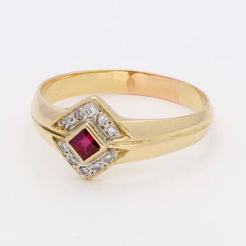 Bague - 14 carats Or jaune Diamant (Naturelle) - Robijn, Nieuw