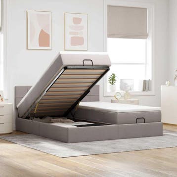 vidaXL Ottoman bed met matrassen 180x200cm stof taupe, Verzenden
