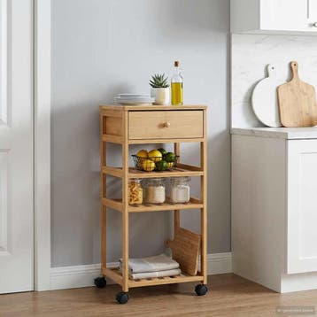 vidaXL Keuken Trolley met Wielen Naturel 37 x 36 x 80 cm, Verzenden, Nieuw