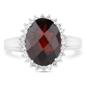 Ring - 14 karaat Witgoud - 6.09ct. tw. Granaat - Diamant -, Nieuw