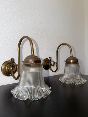 Lampe murale (2) - Laiton, Verre - style de ferme