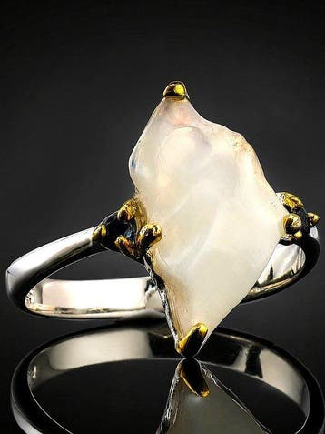 Natuurlijke opaalring - 925 sterling zilver - Blauwe saffier, Verzamelen