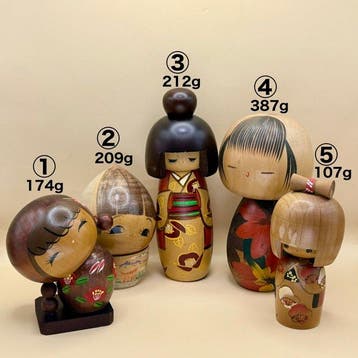 Japanse creatieve Kokeshi-set van 5 – Werk van bekroonde