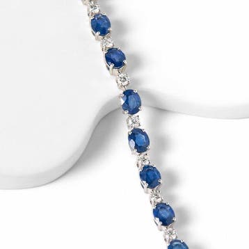 Tennis armband - 14 karaat Witgoud - 8.02ct. tw. Saffier -, Handtassen en Accessoires