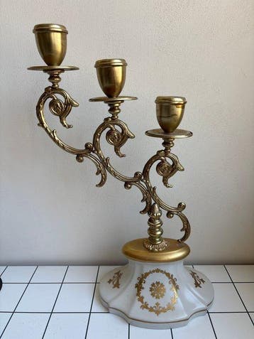 Sharon Fine Porcelaine - Candélabre (2) - Laiton doré,, Antiquités & Art