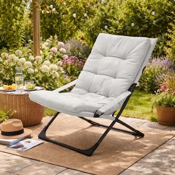 Loungestoel met kussen - crème - 84 x 63 x 88 cm, Verzenden