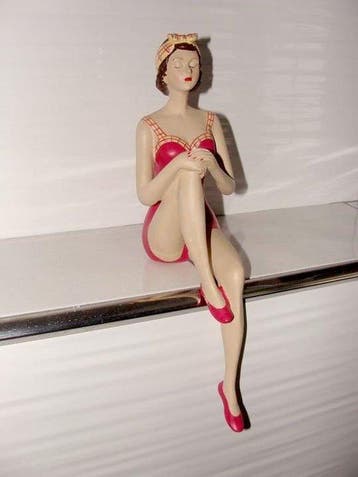 Beeld, Badedame Kantenhocker Bade Dame Badenixe Statuette,