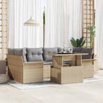 vidaXL Tuinbank Set met kussen 7 pcs Beige Poly rattan, Verzenden, Nieuw