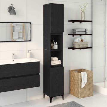 vidaXL Badkamerkast Zwart Eiken 30 x 30 x 190 cm Bewerkt, Verzenden, Nieuw