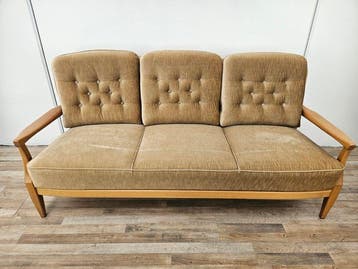 Sofa - Driezitsbank uit de jaren zeventig van beukenhout. -
