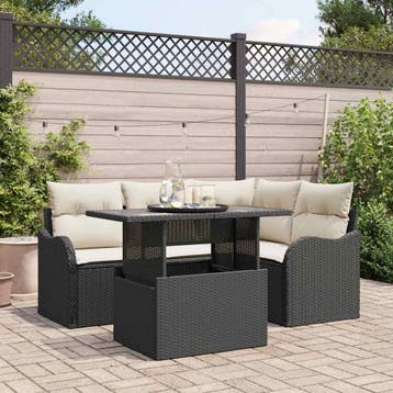 vidaXL Tuinbank Set 5 st Zwart Poly Riet, Verzenden, Nieuw