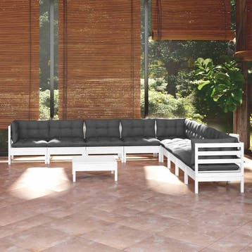 vidaXL 10-delige Loungeset met kussens massief grenenhout, Verzenden