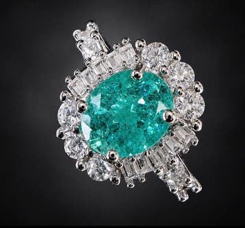 925 sterlingzilver smaragdgroen kristal halo-ring. 4,5 g, Nieuw