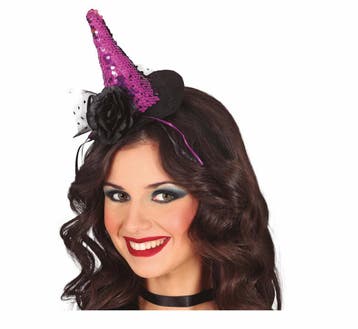 Halloween Haarband Mini Heksenhoed Paarse Pailletten, Verzenden, Nieuw