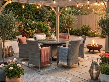 Veiling - Dining set 7-delig - Grijs wicker met grijze kusse, Tuin en Terras, Tuinsets en Loungesets, Nieuw