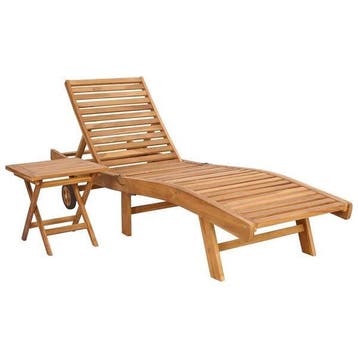 Lot 2 chaises longues teck + table - Retour -35% (ligstoel), Verzenden, Nieuw