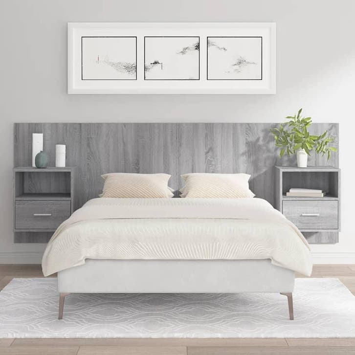 vidaXL Hoofdbord met kastjes bewerkt hout grijs sonoma, Maison & Meubles, Chambre à coucher | Lits, Envoi