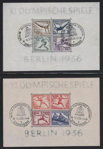 Empire allemand 1936 - Olympiade-Paire de blocs avec, Postzegels en Munten, Gestempeld