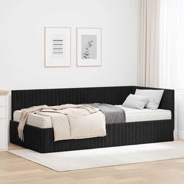 vidaXL Hoekbedframe met Matras met hoofdeinde 2 pcs Zwart, Verzenden, Nieuw