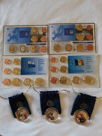 Monaco, San Marino, Andorra, Liechtenstein. Euro Konvolut:, Postzegels en Munten