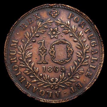 Portugal, Azoren. Luís I. 10 Reis 1865 (Zonder minimumprijs)