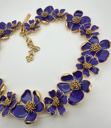 Oscar De La Renta - Purple Enamel Floral - Gold-Plated -