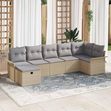 vidaXL Tuinbank Set 7 st Beige en Lichtgrijs poly rattan, Verzenden, Nieuw