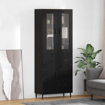 vidaXL Highboard 2 st Zwart Eiken 69,5 x 34 x 180 cm Bewerkt, Verzenden, Nieuw