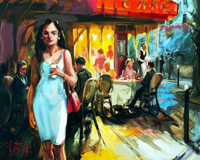 Jurij Frey - Café, Paris (Collection 2025), Antiek en Kunst, Kunst | Schilderijen | Modern