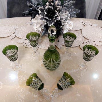 Verre à eau (7) - Cristal - Cristal bohème vert, Antiquités & Art