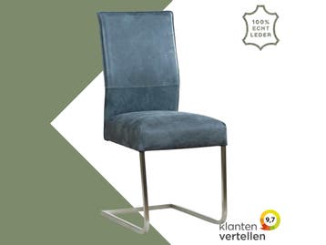 Leren eetkamerstoel Remix - Kenia Denim (blauw) - Sledepoot, Huis en Inrichting, Stoelen, Blauw, Nieuw, Ophalen of Verzenden, Eén