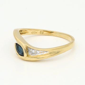 Ring - 18 karaat Geel goud Diamant (Natuurlijk) - Saffier