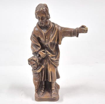 Vintage handgesneden houten beeld van Sint-Jozef met kind, Verzenden, Nieuw