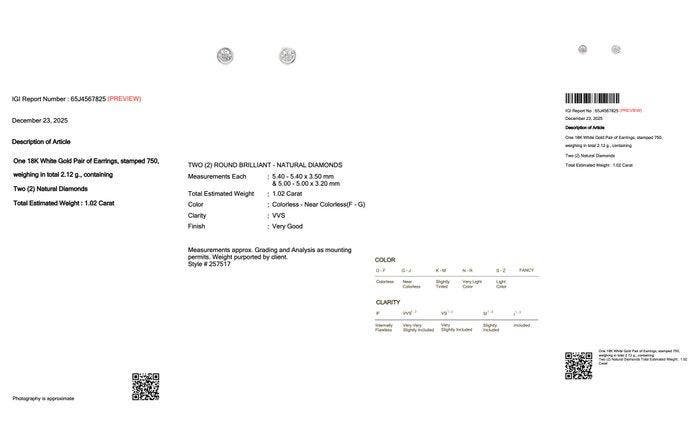 Oorbellen - 18 karaat Witgoud - 1.02ct. tw. Diamant, Bijoux, Sacs & Beauté, Boucles d'oreilles