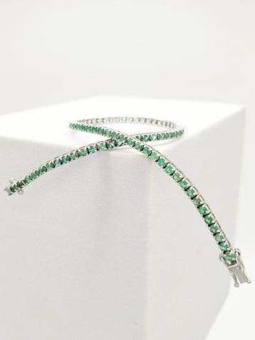 Armband - 18 karaat Witgoud Smaragd - Diamant