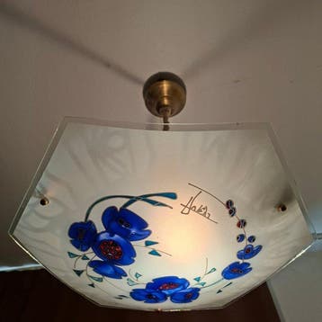 Lustre - verre émaillé. soie.bois, Antiek en Kunst