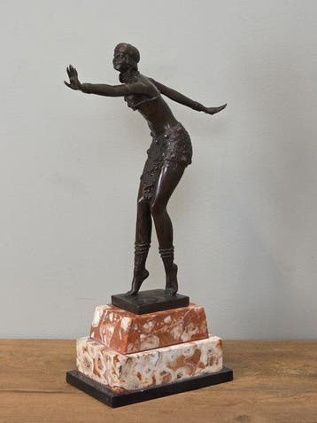 sculptuur, Dancer after Chiparus - 48 cm - Brons, Marmer