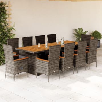 vidaXL 11-delige Tuinset met kussens poly rattan grijs, Verzenden, Tuinset