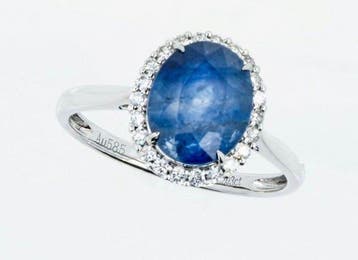 Ring - 14 karaat Witgoud - 3.52ct. tw. Saffier - Diamant