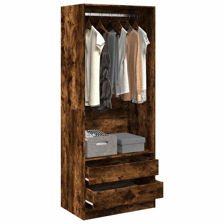 vidaXL Kledingkast 80x50x200 cm bewerkt hout gerookt, Huis en Inrichting, Kasten | Kleerkasten, Nieuw, Verzenden
