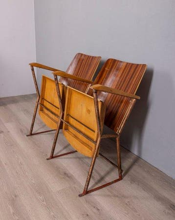 Stoel - Hout, Metaal - bioscoopstoel met metalen frame en