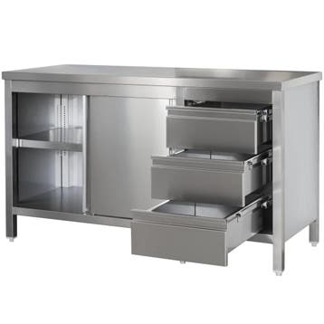 Werkbank | RVS | Schuifdeuren + Laden (Rechts) | Diepte 700, Verzenden, Nieuw in verpakking