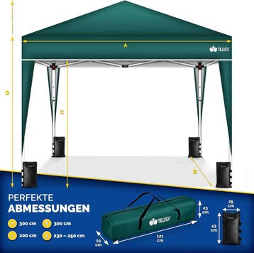 Tillvex® Partytent - 3x3m - Paviljoen - Easy Up - Groen, Tuin en Terras, Verzenden, Nieuw