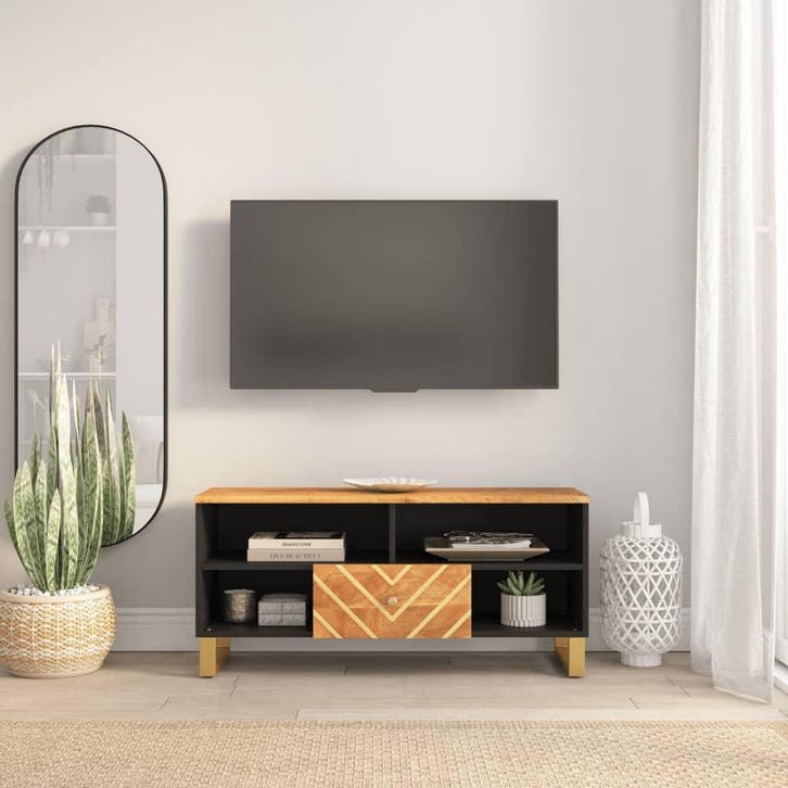 vidaXL Tv-meubel 100x33,5x46 cm massief mangohout bruin en, Maison & Meubles, Armoires | Mobilier de télévision, Envoi