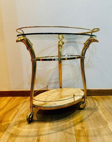Serveerwagen - Messing, Kristal, Glas, Marmer