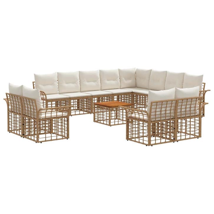 vidaXL Buiten bank set 13 pcs Natuurlijk en Crème Wit, Tuin en Terras, Tuinsets en Loungesets, Nieuw, Verzenden