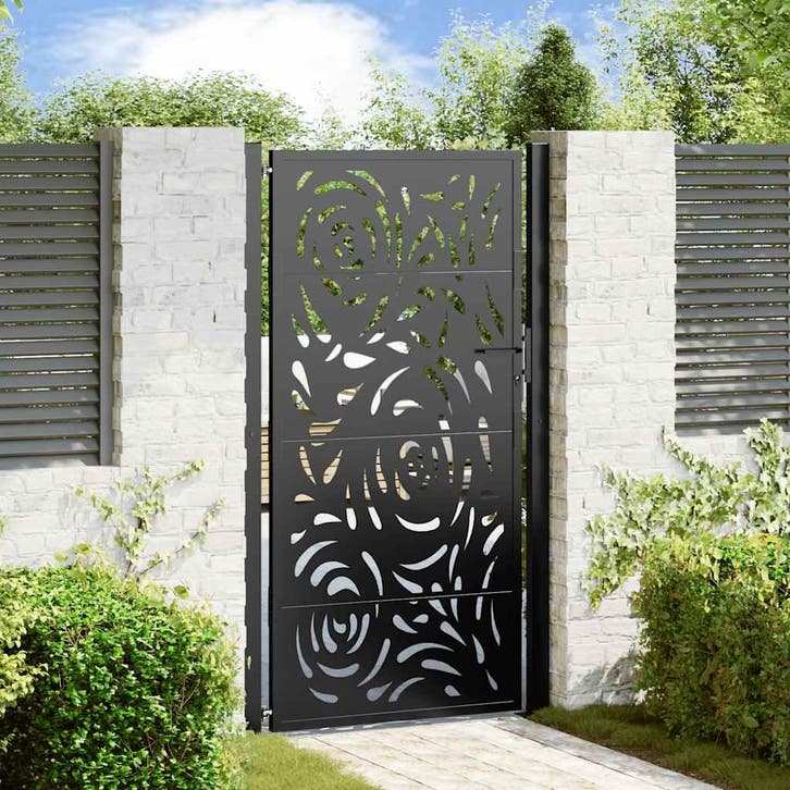 vidaXL Poort met vlamontwerp 100x175 cm staal zwart, Tuin en Terras, Tuinpoorten, Nieuw, Verzenden